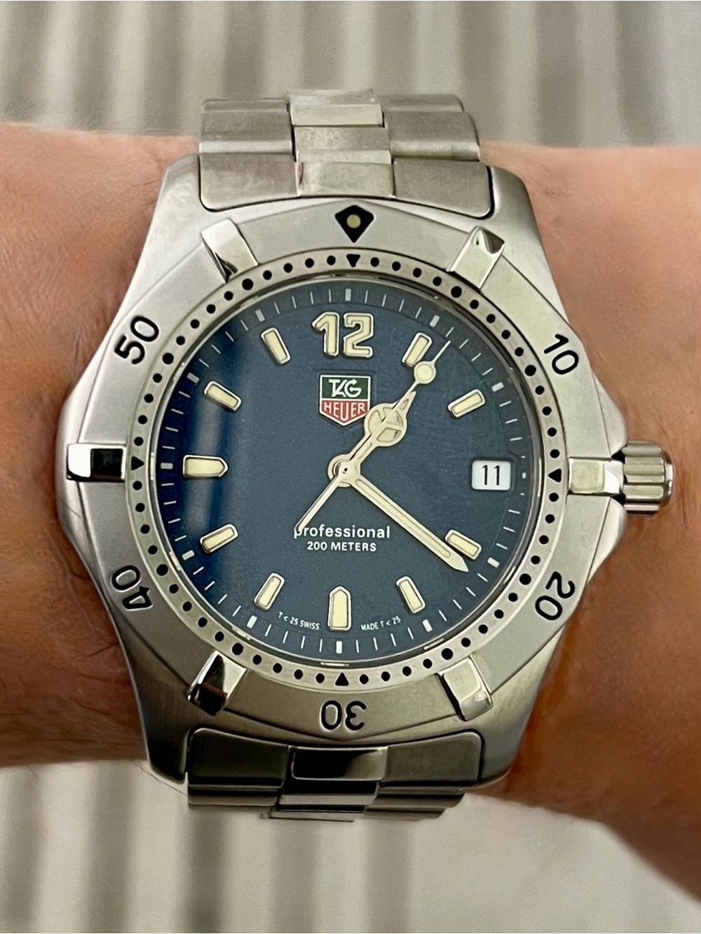 Tag Heuer Silver Stainless Steel Watch with Blue Dial